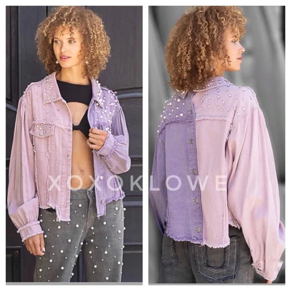1 S POL Princess Pearl & Diamond Embellished Lavender Denim Jacket - Picture 13 of 16